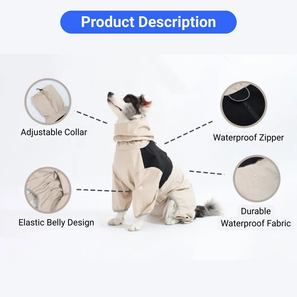 Close-up of waterproof fabric on full-body dog jacket